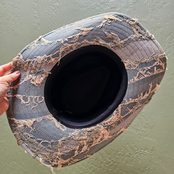 Vintage Style Distressed Denim Cowboy Wide Brim Fedora Hat Women Western *Firm* - Picture 3 of 4